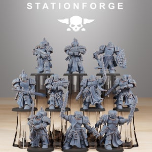 Socratis Crusaders 10 Minis + Bases - Knights of Grey - Station Forge - 40k Heroic - Grimdark Wargame Proxies - Tabletop - DnD - RPG