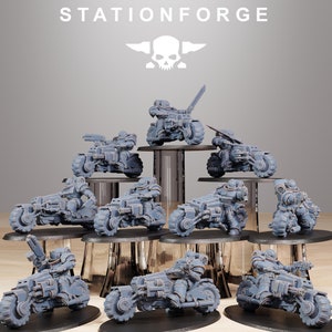 Socratis Bikers 10 Minis + Bases - Mounted - Station Forge - 40k Heroic - Grimdark Wargame Proxies - Tabletop - DnD - RPG - Painting Minis