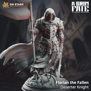 Deserter Knight - Florian the Fallen DM Stash Miniatura Mini Modelo D&D 5E 32 mm 75 mm 108 mm escala + Cartão Statblock Impresso Opcional