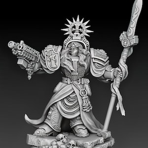 Silver Warden Sister Knight in Heavy Armor - Female Knight Marine - DMG Minis - 40k Heroic - Wargame Proxies - Tabletop - DnD - RPG