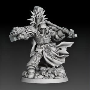 Silver Wardens Grand Magus Knight | Psychic Champion Hero Miniature | DMG Minis - 40k - Grimdark Wargame Proxies - Tabletop - RPG - 16K