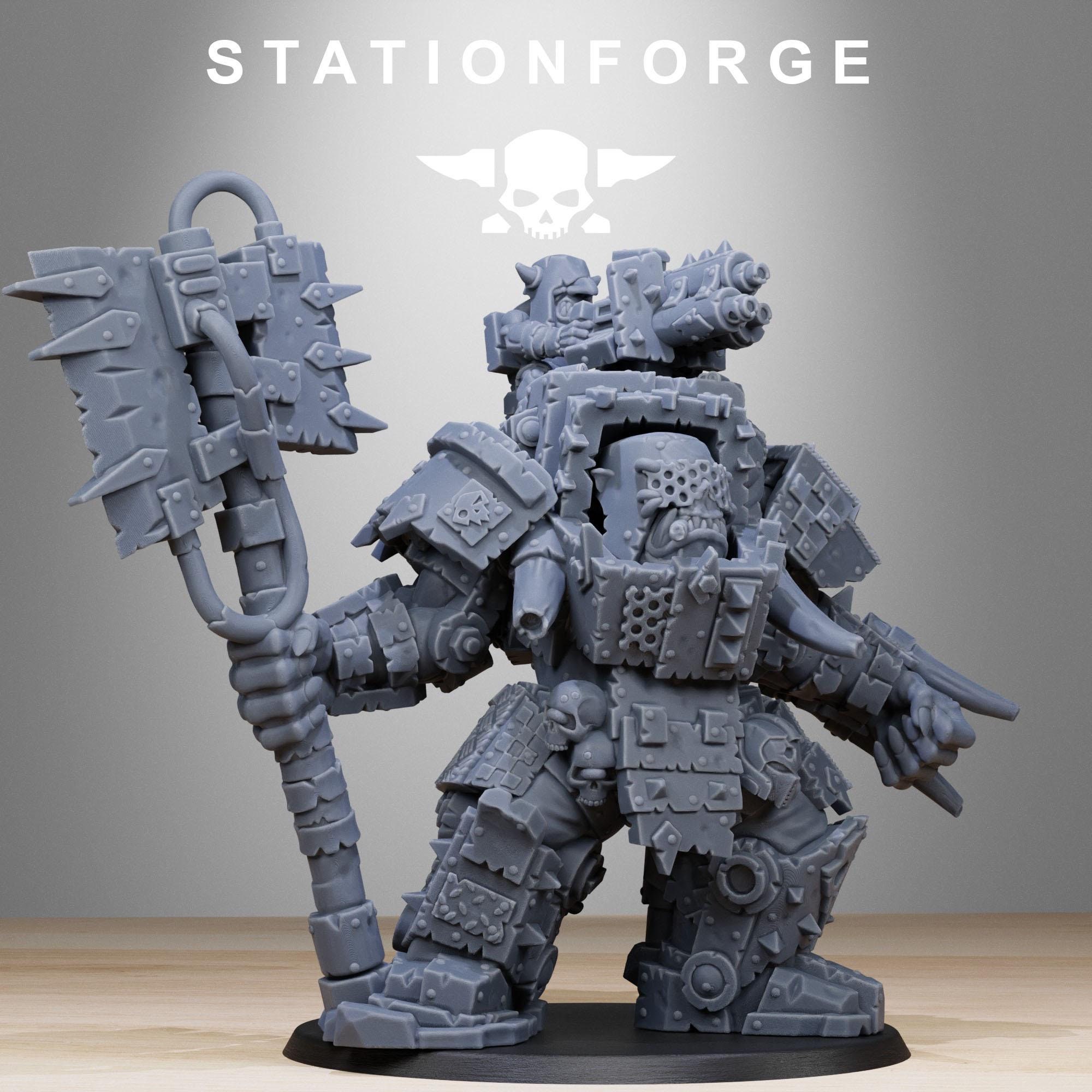 Orkaz Commander - Orc War Boss - Mega Armor - Miniature by Station Forge - 40k Heroic - Grimdark Wargame Proxies - Tabletop - DnD - RPG