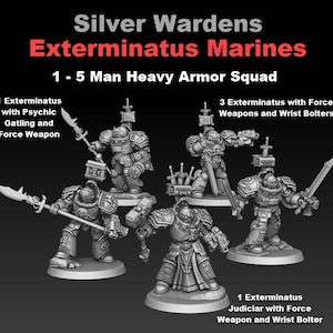 Silver Wardens Exterminatus Squad | Custos Libri in Heavy Armor | DMG Minis - 40k - Grimdark Wargame Proxies - Tabletop - RPG - 16K