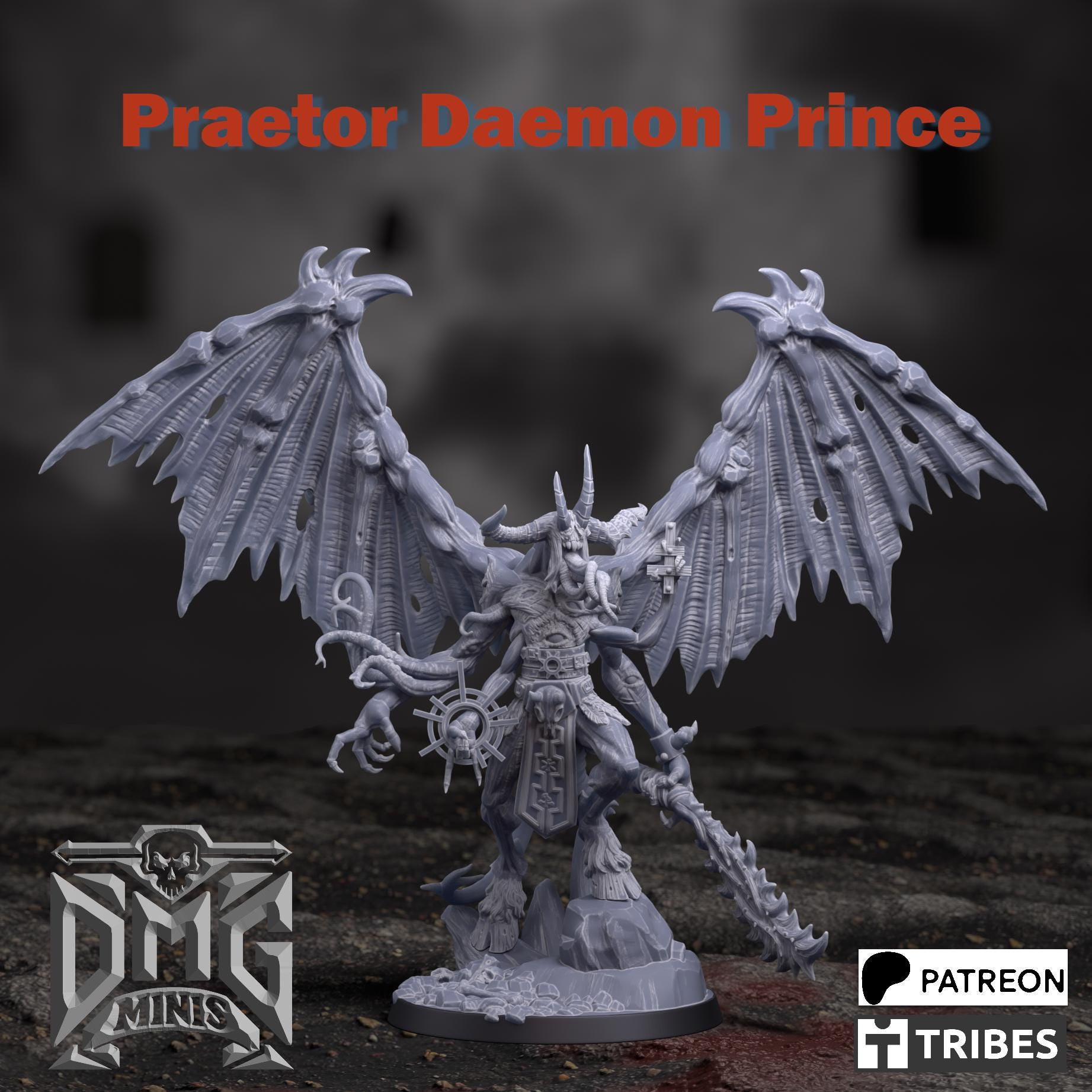 Demon Prince Miniature | Greater Chaos Demon Resin Figure | DMG Minis - 40k - Grimdark Wargame Proxies - Tabletop - RPG - 16K