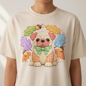 Camiseta Comfort Colors® con estampado de retazos de imitación - Camiseta acogedora con estampado de hojas otoñales y estilo cottagecore.