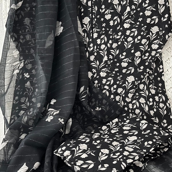 Readymade Pakistani 3pc Lawn Salwar Kameez Suit Women Fully Stitched Dress Black White Free Shipping USA Over 35 Dollars Size Medium