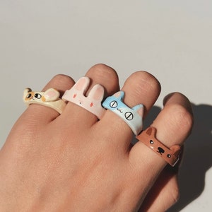 HANDMADE Animal Clay Rings, Cat, Dog, Bunny, Bear, Animals, Cute ...