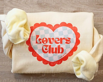 Lovers Club Graphic Sweatshirt: Vintage Heart Checkered Fleece
