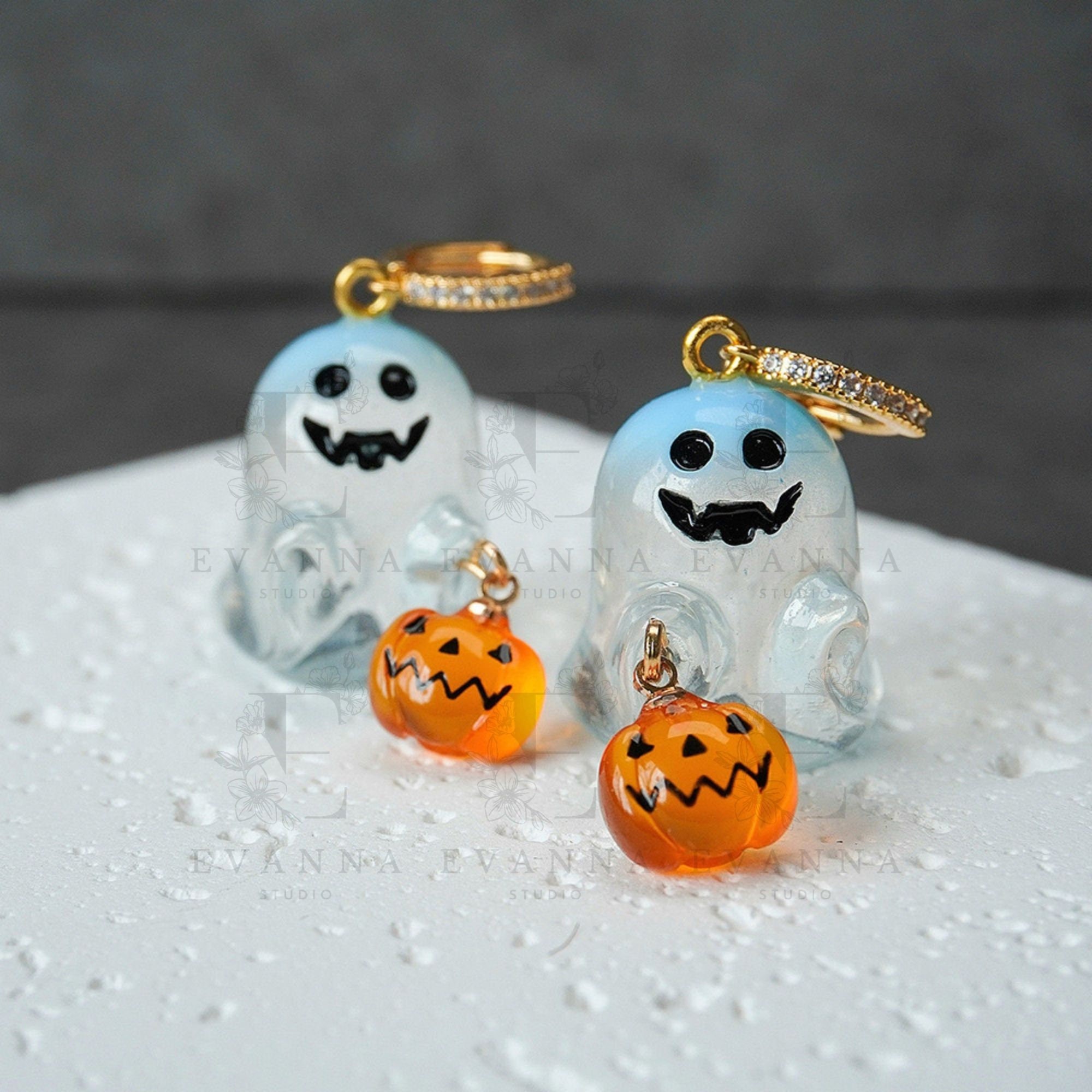 Orecchini A Clip In Acciaio Inox A Forma Di Zucca E Fantasma, Tema Halloween, 1,2 Cm, Con Sacchetto Di Velluto - 2