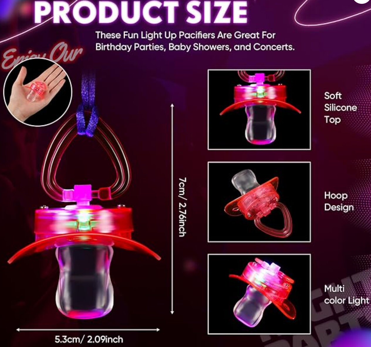 10pcs - LED Light up Pacifier Necklace Adult LED Rave Pacifier Necklace ...