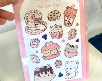 Kitty Cafe Stickers, Kawaii sticker sheet, Stationery stickers, Sticker sheet, Cat theme stickers, Kawaii Stickers, Sticker pack, Kawaii