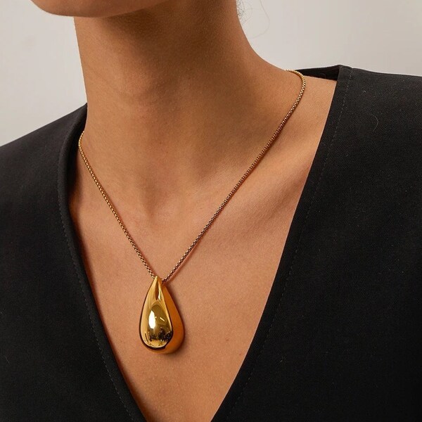 Big Tear Drop Necklace, Modern Jewelry, Tear Shaped Necklace, Water Drop Pendant, Different Necklace, Gold Tear Drop Necklace, Gift For Her