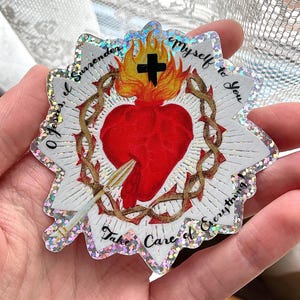 Surrender Novena Sticker • Silver Vinyl Glitter | Sacred Heat of Jesus | Catholic Illustration | Dolindo Ruotolo