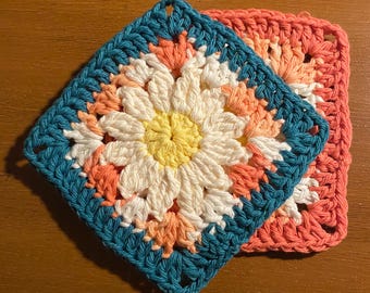 B GRADE Crochet Daisy or Sunflower Dishcloth • 100% Cotton