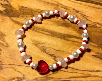 Sacred Heart Valentine • Beaded Stretch Cord Bracelet