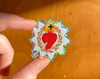MINI Surrender Novena Sticker • Silver Vinyl Glitter | Catholic Illustration | Sacred Heart of Jesus | Dolindo Ruotolo