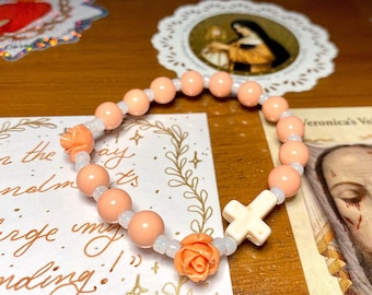 Peach Roses | Single Decade Rosary • Stretch Cord Bracelet