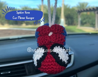 Crochet Spider Hero Car Mirror Hanger: Handmade Car Accessory