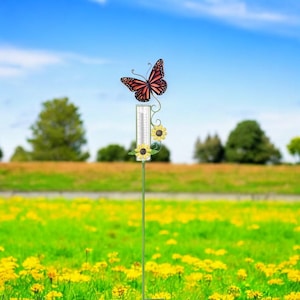 Butterfly Rain Gauge Orange, Decorative Outdoor Rain Collector, Garden Weather Tool, Gift for Nature Lovers