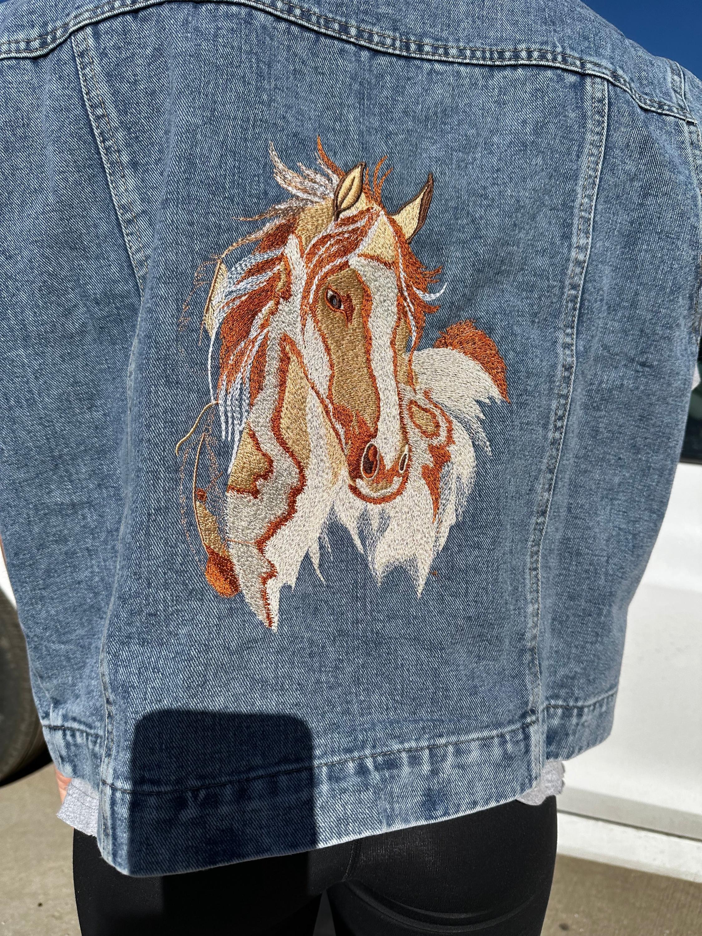 Embroidered Horse Denim Jacket - Etsy Embroidered Horse Denim Jacket - Etsy