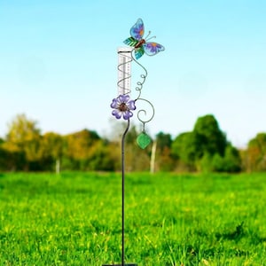 Butterfly Rain Gauge, colorful rain collector for garden decor, practical and pretty outdoor gift