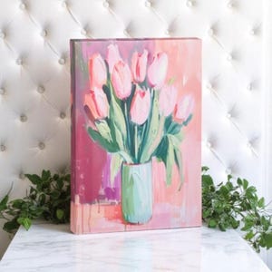 Pink Tulip Floral Wall Art 12&quot;, Bright Botanical Canvas Print, Ideal Wall Accent and Thoughtful Gift Idea
