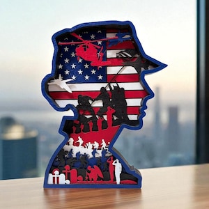 Veteran Multilayered Wooden Art Piece, Intricate Theme Layered Home decor, female or male Army, Air Force, Navy, Marine options.
