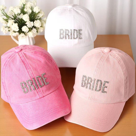 I AM THE BRIDE, Bling Baseball Cap, Sequin Cap, Bedazzled, Rhinestone Cap, Pink Rhinestone Bride High Ponytail Baseball Hat - Bling Mrs Hat  main image 3