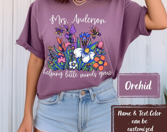 Comfort Colors Custom Teacher Shirt, Cute Floral Teacher Sweatshirt, Teacher Shirts, Back To School, First Day Of School, Womens Clothing