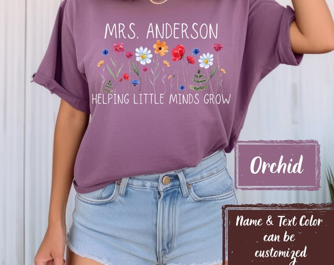 Personalized Techer Shirt, Helping Little Minds Grow, Teacher Shirts, Back To School, First Day Of School, Womens Clothing