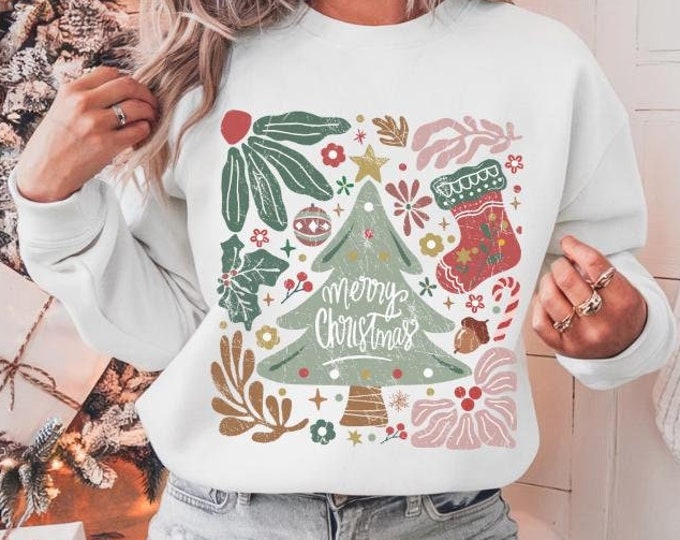 Merry Christmas Boho Floral Sweatshirt, Boho Shirts, Christmas Sweater, Christmas Shirts, Christmas Crewneck, Womens Sweatshirts
