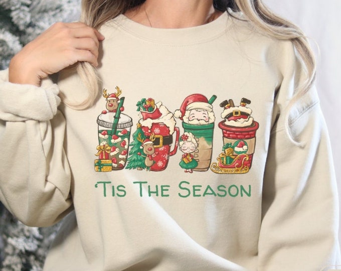 Tis The Season Sweatshirt, Christmas sweatshirt, Coffee Lovers Crewneck, Funny Christmas Sweatshirt, Cute Winter Holiday Party Shirt