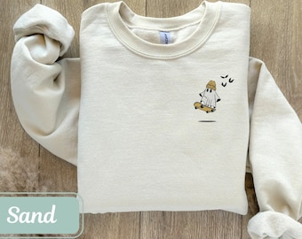 Embroidered Ghost Sweatshirt with Ghost On Skateboard, Halloween Sweatshirt, Spooky Sweatshirt, Fall Sweatshirt