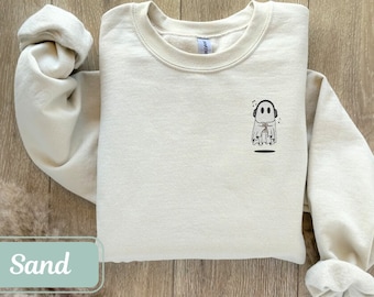 Embroidered Ghost Halloween Sweatshirt, Halloween Sweatshirt, Cool Halloween Shirt, Spooky Sweatshirt, Fall Sweatshirt