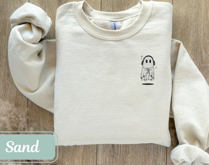 Embroidered Ghost Halloween Sweatshirt, Halloween Sweatshirt, Cool Halloween Shirt, Spooky Sweatshirt, Fall Sweatshirt
