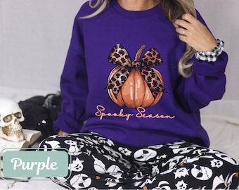 Spooky Season Coquette Pumpkin Halloween Crewneck Sweatshirt, Coquette Clothing, Pumpkin Sweatshirt, Fall Sweatshirt, Womens Clothing