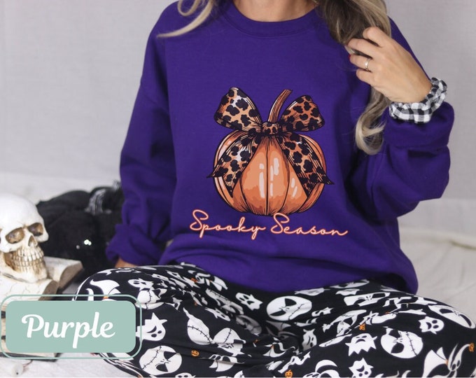 Spooky Season Coquette Pumpkin Halloween Crewneck Sweatshirt, Coquette Clothing, Pumpkin Sweatshirt, Fall Sweatshirt, Womens Clothing