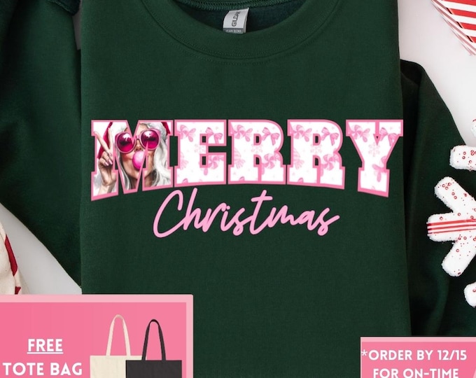 Merry Christmas Retro Christmas Coquette Bow Mrs Clause Sweatshirt, Christmas Shirt, Girly Christmas, Funny Christmas Gift, Trendy Shirts