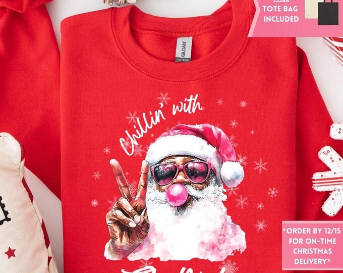 Retro Black Santa Bubble Gum Christmas Sweatshirt, Christmas Shirt, Girly Christmas, Funny Christmas Gift, Trendy Christmas Sweater