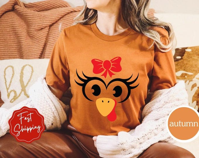 Turkey Face Red Bow Thanksgiving Shirt, Trendy Fall Shirts, Fall Women's Sweatshirt, Funny Thanksgiving Group Shirts