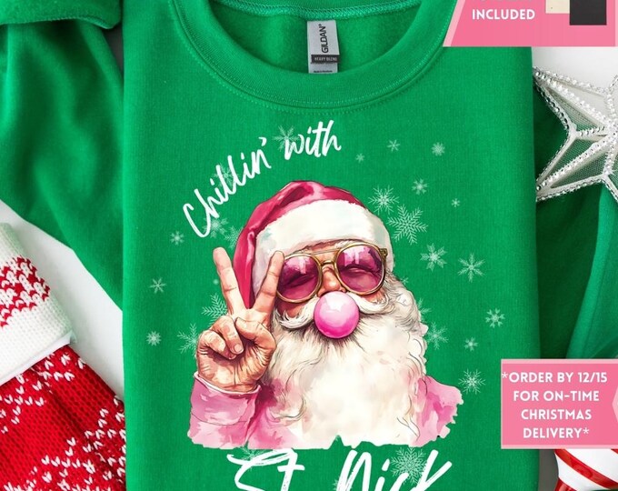 Retro Pink Santa Bubble Gum Christmas Sweatshirt, Christmas Shirt, Girly Christmas, Funny Christmas Gift, Trendy Christmas Sweater