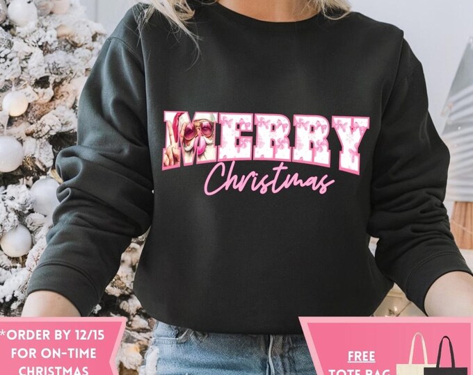 Merry Christmas Retro Christmas Coquette Bow Santa Clause Sweatshirt, Christmas Shirt, Girly Christmas, Funny Christmas Gift, Trendy Shirts