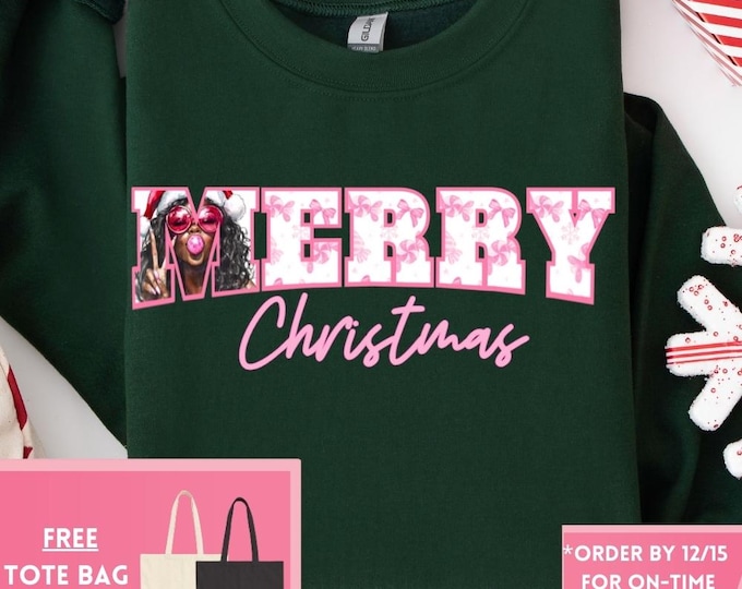Retro Mrs. Claus Coquette Bow Sweatshirt – Trendy Girly Christmas Shirt, Funny Holiday Gift, Women's Festive Crewneck