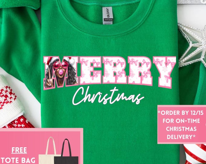 Merry Christmas Retro Christmas Coquette Bow Mrs Clause Sweatshirt, Christmas Shirt, Girly Christmas, Funny Christmas Gift, Trendy Shirts