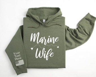 Custom Sleeve Text Marine Wife Hoodie, Marine Spouse, Marine Hoodie, Military Graduation, Marine Graduation, Marine Spouse