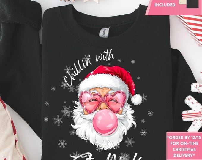 Retro Pink Santa Bubble Gum Christmas Sweatshirt, Christmas Shirt, Girly Christmas, Funny Christmas Gift, Trendy Christmas Sweater
