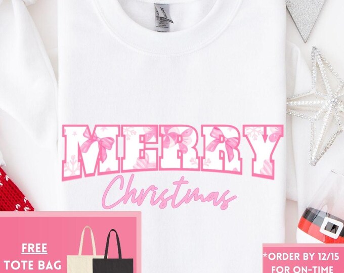 Preppy Merry Christmas Retro Christmas Coquette Bow Sweatshirt, Christmas Shirt, Girly Christmas, Funny Christmas Gift, Trendy