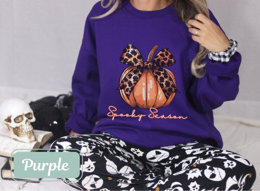 Spooky Season Coquette Pumpkin Halloween Crewneck Sweatshirt Coquette Clothing Pumpkin Sweatshirt Fall Sweatshirt Womens Clothing