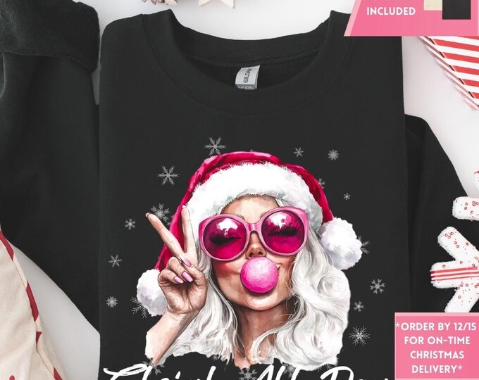 Retro Pink Santa Bubble Gum Christmas Sweatshirt, Christmas Shirt, Girly Christmas, Funny Christmas Gift, Trendy Christmas Sweater