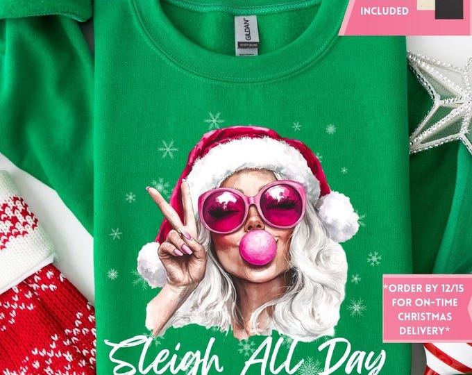 Retro Pink Santa Bubble Gum Christmas Sweatshirt, Christmas Shirt, Girly Christmas, Funny Christmas Gift, Trendy Christmas Sweater